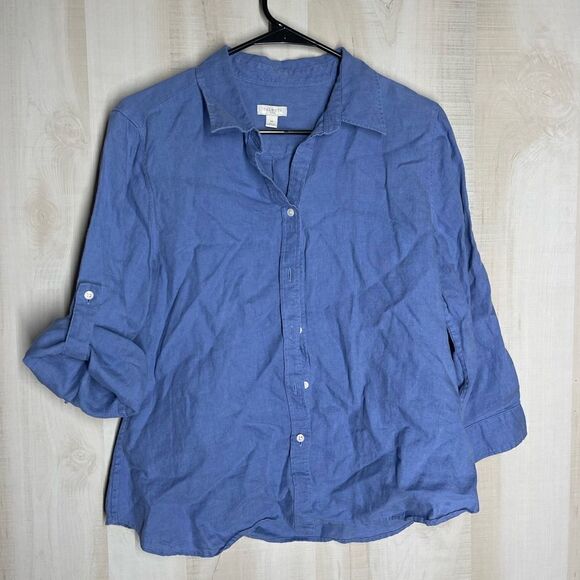 Talbots blue chambray denim button front shirt top,‎ size medium - Picture 1 of 13